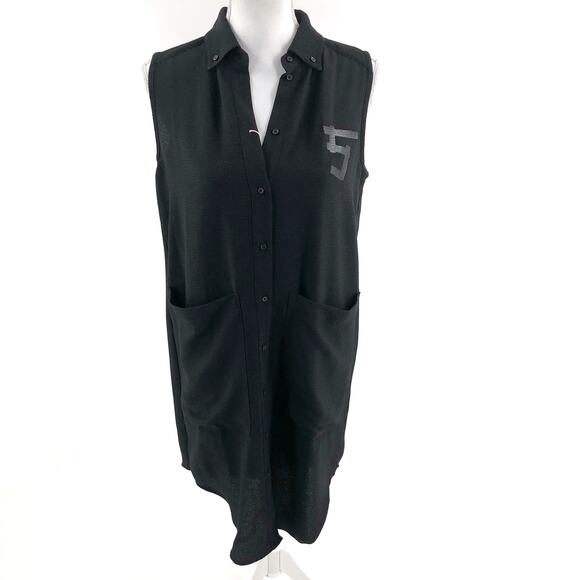 5Preview Black Crepe Logo Shirtdress Dress Sz XS - Picture 1 of 10
